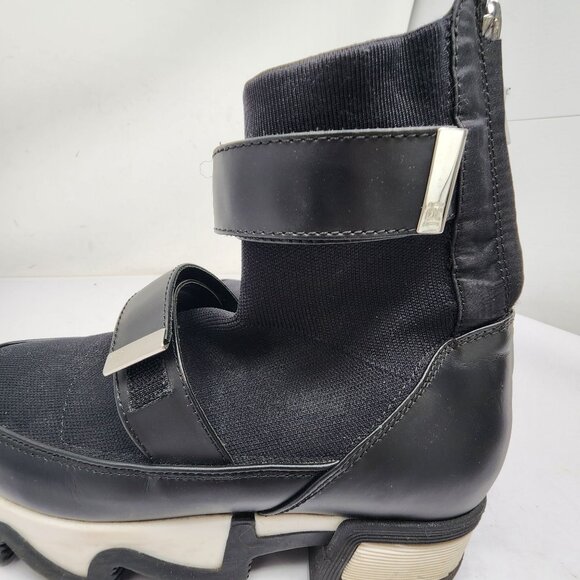 IRI VES Size 7 Black Outline Knit Leather High Top Sock Sneakers Womens - Picture 7 of 11